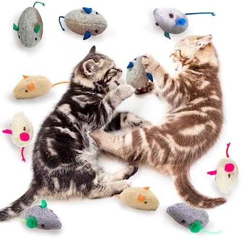 SunGrow Cat Catnip Mice Toys, Furry Plush for Hunting and Pouncing Instinct, 2”, Interactive, Encourages Agility, Coordination, Fun for Hours