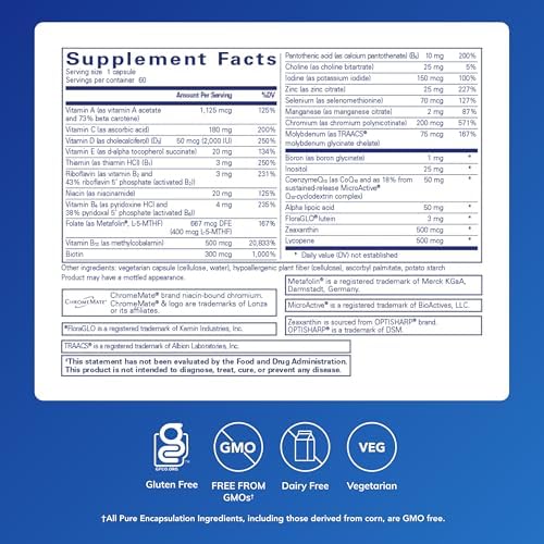 Pure Encapsulations O.N.E. Multivitamin, 60 Capsules | Once Daily Multivitamin with Antioxidant Complex Metafolin, CoQ10, and Lutein to Support Vision, Cognitive Function*
