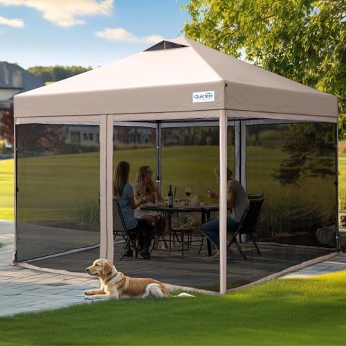 Quictent 10'x10' Pop up Screened Canopy Tent with Mosquito Netting | Portable Easy up Outdoor Screen House Shelter for Patio, Camping and Picnic, Includes Wheeled Carry Bag