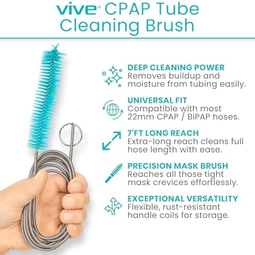 Vive CPAP Tube Cleaning Brush - Stainless Steel Cleaner for Mask and Pipe | Wire Bristle Solution - for 7 Foot Hose and 22 mm Diameter - Portable