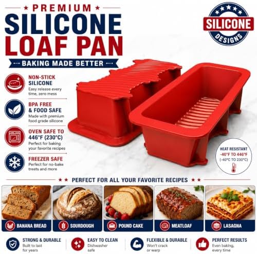 Silicone Large Bread Pan Set - Non-Stick 2PCS Baking Mold for Homemade Cakes, Breads, and Quiche | Premium Kitchen Pan | Dishwasher Safe 9.25L x 3.9W