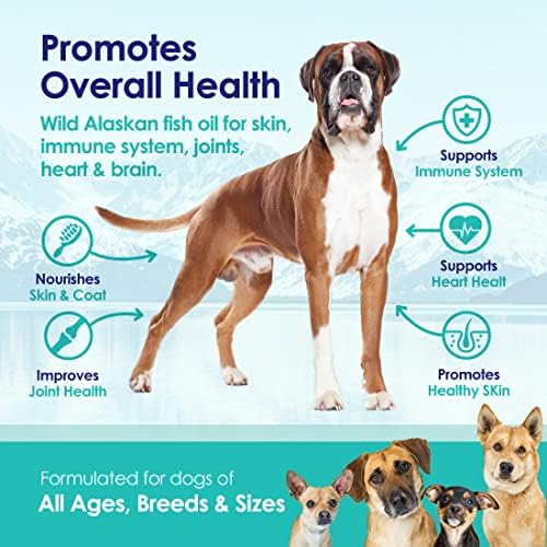 Pure Wild Alaskan Salmon Oil for Dogs, Omega 3 Fish Oil Supplement for Healthy Skin & Shiny Coat, Prevents Itchy Skin, Skin Allergies & Shedding