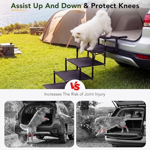 Dog Ramp for Car, Foldable 5-Step Dog Stairs for Small Dogs, 150 Lbs | Non-Slip Oxford Surface, Sturdy Steel Frame, Anti-Scratch Handle
