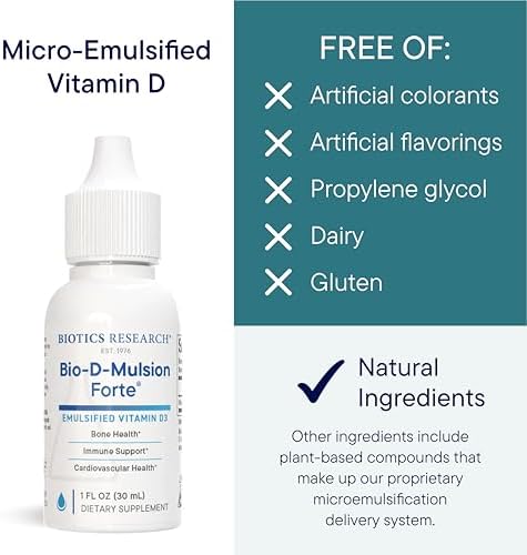 BIOTICS RESEARCH Bio-D-Mulsion Forte Liquid Vitamin D Drops 4000 IU – Vitamin D3 2000iu /Drop for Adults –Best Absorption, Strengthens Bones