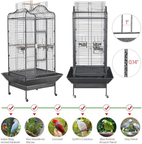 Yaheetech Extra Large Bird Cage 63'' Open Play Top Bird Cage for African Grey Parrots/Amazon Parrot/Caiques/Macaw with 360° Wheels
