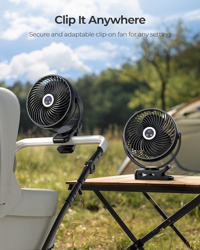 Koonie 8" Clip on Fan, 10000mAh Rechargeable Battery, Strong Airflow, Black