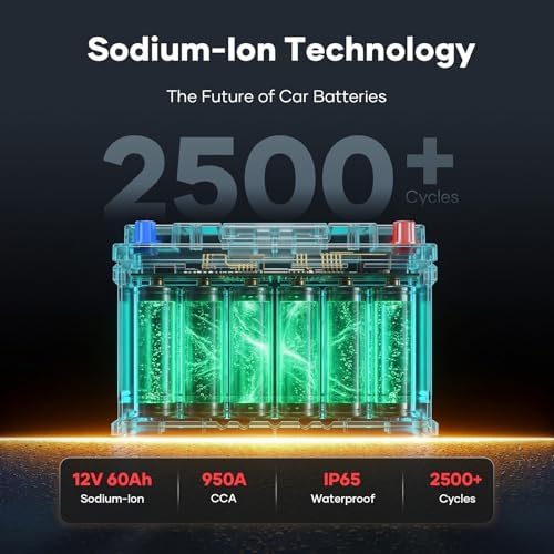 12V 70Ah Sodium Ion Car Battery, 1000CCA IP65 Waterproof Automotive Group Size 49 Battery for Car RV Marine