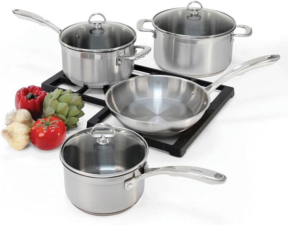 Chantal Induction 21 Steel 1 quart NonStick Saucepan with Tempered Glass Lid, Ceramic Non Stick, Brushed Stainless Steel