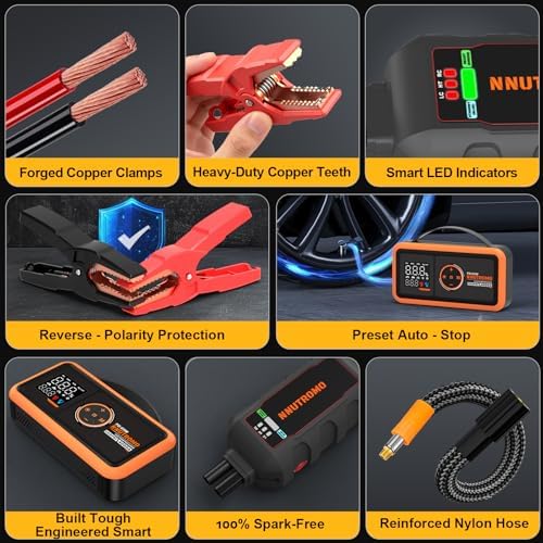 NUTROMO 4000A Jump Starter with Air Compressor, 65W USB-C Jump Box | True 24000mAh/88.8Wh, 160 PSI auto-stop inflator