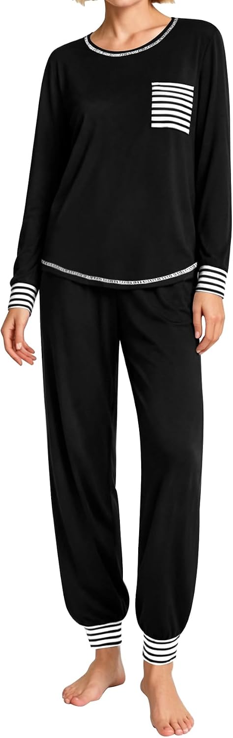 SWOMOG Women’s Pajamas Set Long Sleeve Sleepwear with Long Pants Soft Modal Loungewear Pj Set
