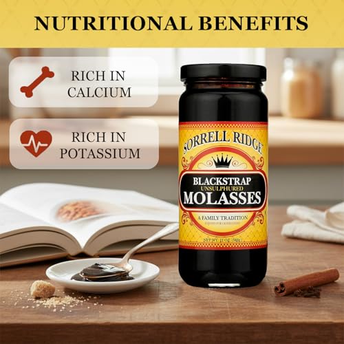 Sorrell Ridge Blackstrap Molasses 12 oz Jar | Unsulphured, Rich Robust Flavor, Good Source of Calcium & Potassium; Classic Baking Sweetener for Cookies