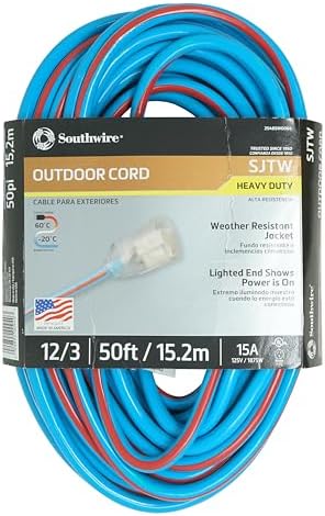 Southwire Outdoor Extension Cord - Reliable High-Visibility Power Solution - Waterproof Vinyl Jacket - Reinforced Plug - Made in the USA - 12/3 SJTW