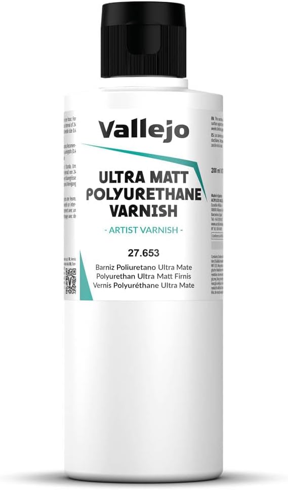 Vallejo - Polyurethane Varnish | Satin Finish 200 ml. (6.76 fl.oz.) | Extraordinary Hardness & Permanence | Create a Perfect Clear Coat | Scratch Resistant for Outdoor and Indoor Surfaces