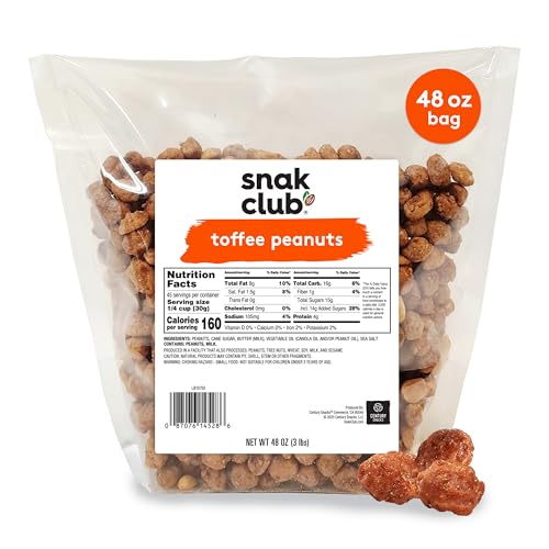 Snak Club Toffee Peanuts, Candied Peanuts with Praline Coat and Sweet Cream, Gluten-Free and Kosher Snack, 17 oz Resealable Bag