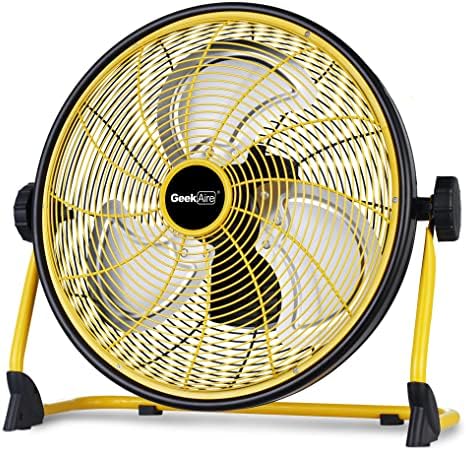 Geek Aire 16" Portable Battery Operated Floor Fan, Metal High Velocity Fan | 24 Hour Runtime, 1900 CFM Airflow, Powerful Brushless Motor, 360° Tilt