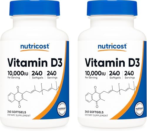 Nutricost Vitamin D3 (10,000 IU) 240 Softgels, GMO-Free, Potent | Gluten Free Vitamin D