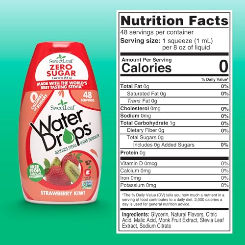 SweetLeaf Water Flavoring Drops, Strawberry Kiwi - 1.62 Fl Oz | Stevia Water Enhancer, Sugar Free, Zero Calorie Additive, Contains Monk Fruit Extract