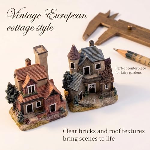 4PCS Miniature House Fairy Gardening Micro Landscape Village Stone House Bonsai Terrarium Crafts Ornaments Accessories Home Decoration Resin