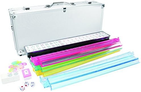 American Mahjong Set with 4 PUSHERS / RACKS COMBO in ALUMINUM CASE (WESTERN Mah jongg 166 Tiles)