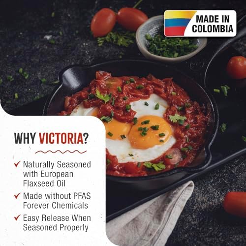 Victoria 10-Inch Cast Iron Skillet, Pre-Seasoned Cast-Iron Frying Pan with Long Handle, Made in Colombia | Pan with Long Handle, Made in Colombia