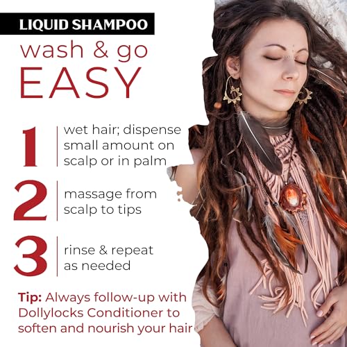Dollylocks Clarifying Liquid Shampoo | Rosemary Peppermint Lemon | Paraben-free, Plant-Based, Vegan, Residue-Free Loc, Braid, Dreadlock Care | All hair types | 8oz