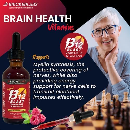 Bricker Labs B-12 Blast Liquid Vitamin B12 and Folic Acid Supplement, Support Energy Production