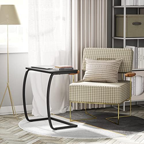 SRIWATANA Walnut C Shaped Side Table, Vintage End Table for Sofa Couch Bed