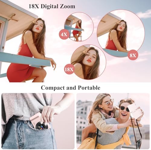 4K Digital Camera for Photography, 64MP Vlogging Camera for YouTube, WiFi Vlog Cameras with 18X Digital Zoom, 3'' Flip Screen and 32GB TF Card, Pink