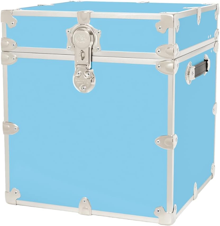 Rhino Classic Cube Trunk, College Dorm Footlocker & Home Storage End Table | 18"L x 18"W x 20"H, 1500+ lb Capacity, Baltic Birch Plywood, Nickel Plated Steel, Durable, Office Storage, Dorm Room