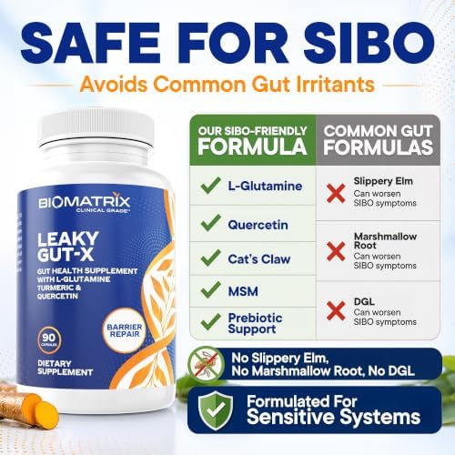 BioMatrix Leaky Gut Repair Supplement w/Glutamine, Quercetin, Cat's Claw, MSM, SIBO, Prebiotic Support