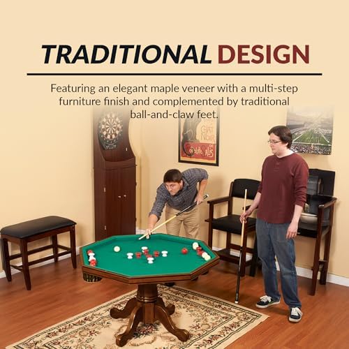 Hathaway Kingston 3 in 1 Octagon Poker Table, Dining & Bumper Pool Table for Game Rooms - Durable Hardwood, Sturdy Legs