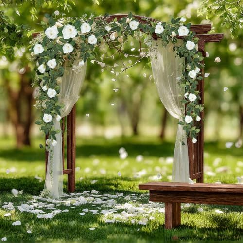ZIFTY 5Pcs 34FT Flower Garland White Artificial Rose Vine Wedding Decor