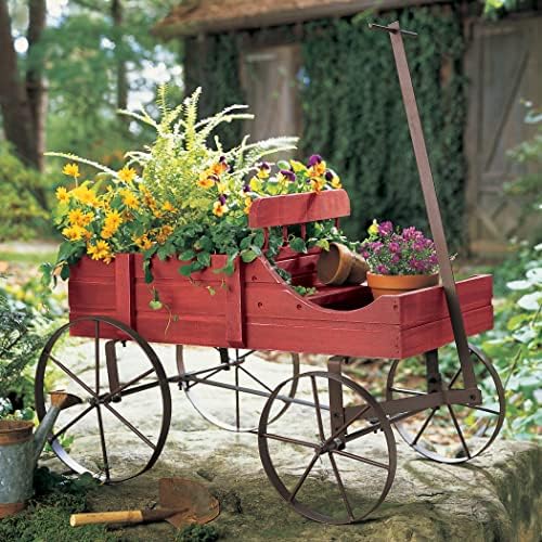 Collections Etc Amish Wagon Decorative Indoor/Outdoor Garden Backyard Planter, Red | Country Red, fir (wood)