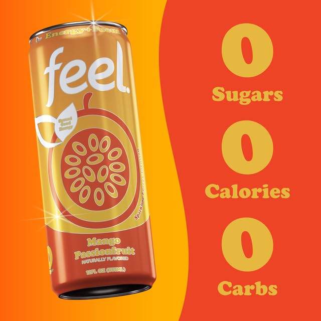 FEEL Variety Pack – Zero Sugar Sparkling Energy Drink – 3 Flavor Assortment, 140mg Plant-Based Caffeine from Green Coffee Beans + L-Theanine – Vitamin C, Vegan, Non-GMO – 12 Pack (12 Fl Oz Cans)