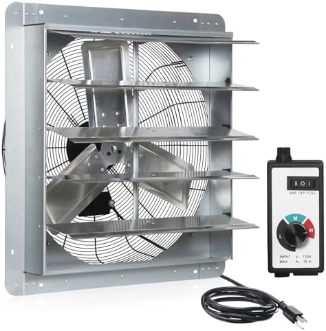 KEN BROWN 12 Inch Shutter Exhaust Fan Wall Mounted, Aluminum with 1.65 Meters Power Cord Kit, High Speed 1450CFM, Vent fan for Commercial, Greenhouse
