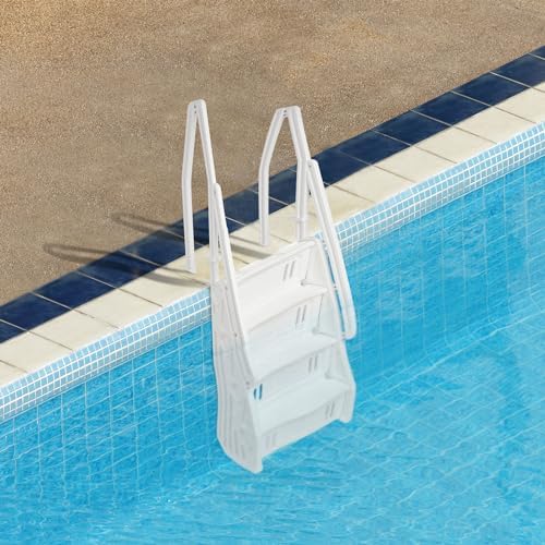 24 Inch in Pool Step Ladder, Adjustable Stair Entry System with Handrails and Non-Slip Surface for Above Ground Swimming Pools, White