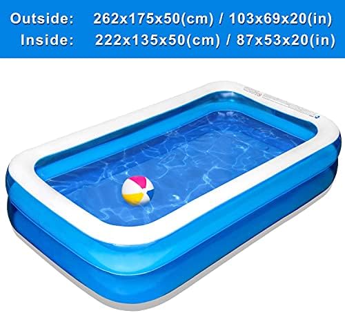 Inflatable Kiddie Pool, 50x33x17 Inch Rectangular