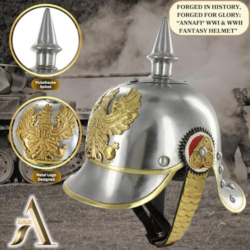 AnNafi® German Pickelhaube Military Helmet, Steel Imperial Prussian Officer Spiked, WWI & WWII Helmets Replica