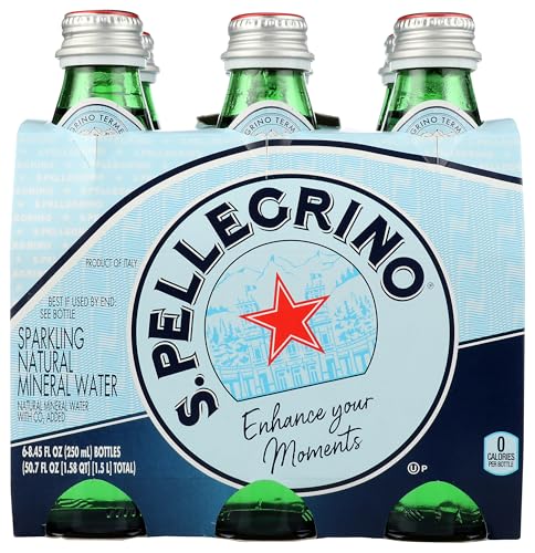 S.Pellegrino Sparkling Natural Mineral Water, 6 Pack of Glass Bottles