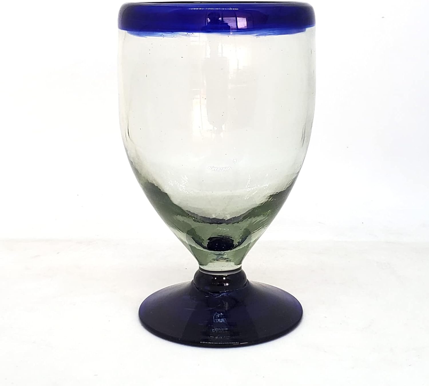 Cobalt Blue Rim 13 oz Wine Glasses (set of 6), Recycled Glass, Lead-free, Toxin-Free (13oz Wine)