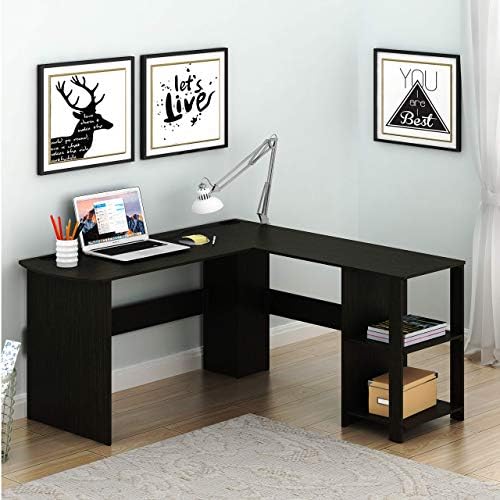 SHW 51 x 51 L-Shaped Home Office Wood Corner Desk with Storage, Espresso | Integrated Book Shelves
