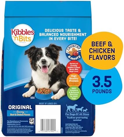 Kibbles 'n Bits Original Dry Dog Food, Beef & Chicken Flavors, 3.5 lb. Bag | Complete & Balanced Nutrition Formulated For Adult Dogs With Essential Vitamins & Minerals, Crunchy Kibble Pieces