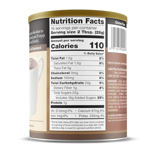 Caffe D'Vita Sugar Free Hot Cocoa Mix, Gluten Free - 10 Oz Can | Hot Chocolate Mix, Low Fat, No Cholesterol, No Hydrogenated Oils or Trans Fat, Kosher, Cocoa Bulk