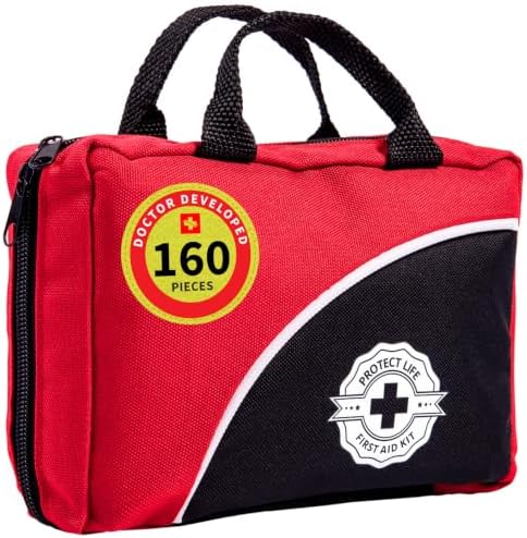 Protect Life Travel First Aid Kit for Car - Small Mini Emergency Kit, 100 Piece Waterproof First Aid Kit for Home, Camping, Boat & Hiking - Includes Emergency Blanket & First Aid Guide