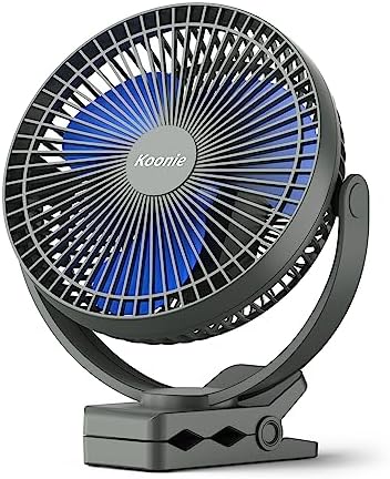 Koonie 8" Clip on Fan, 10000mAh Rechargeable Battery, Strong Airflow, Black