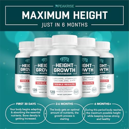 BIOTEQUELAB Height Growth Maximizer, Calcium, Vitamin D3 and Zinc Blend Pills, Bone Growth Supplement for Kids and Teens, Bone Strength