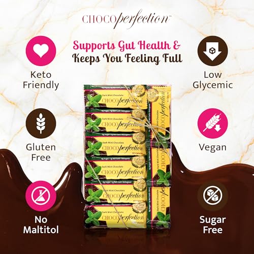 ChocoPerfection Dark Mint Chocolate Bars - Sugar Free Dessert- 30 Pack 10G