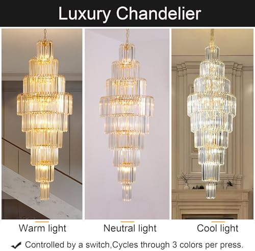 Luxury Modern Gold 9-Tier Crystal Chandelier for High Ceiling Foyer Staircase Large Entryway Light Fixture Dia23.7 20 Lights
