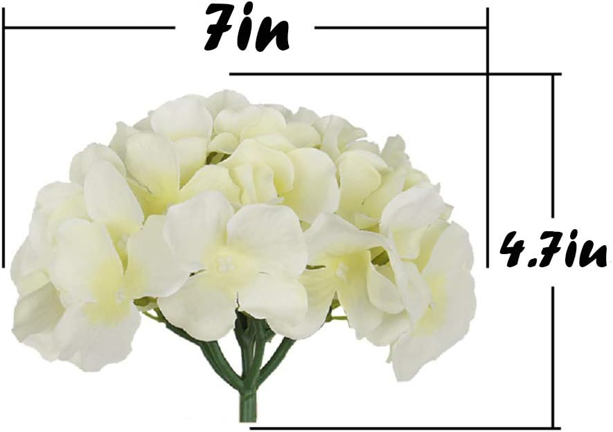 Silk Hydrangea Heads Artificial Flowers Heads with Stems for Home Wedding Decor,Pack of 10 (White)