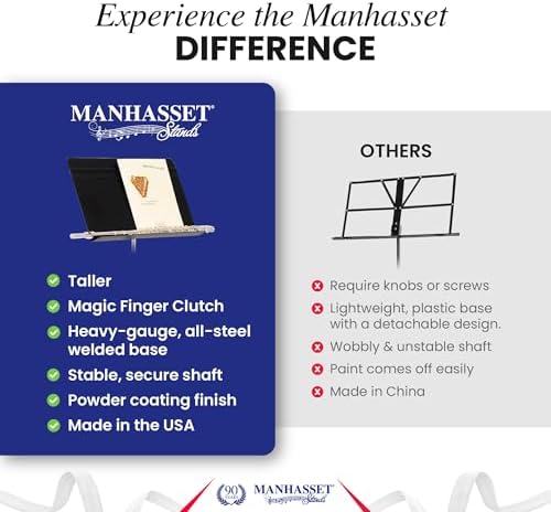 Manhasset 48TA Tall Symphony Music Stand for Sheet Music | Long Lasting Durable Manhasset Stand, Adjustable Height 38" to 58", Made in USA